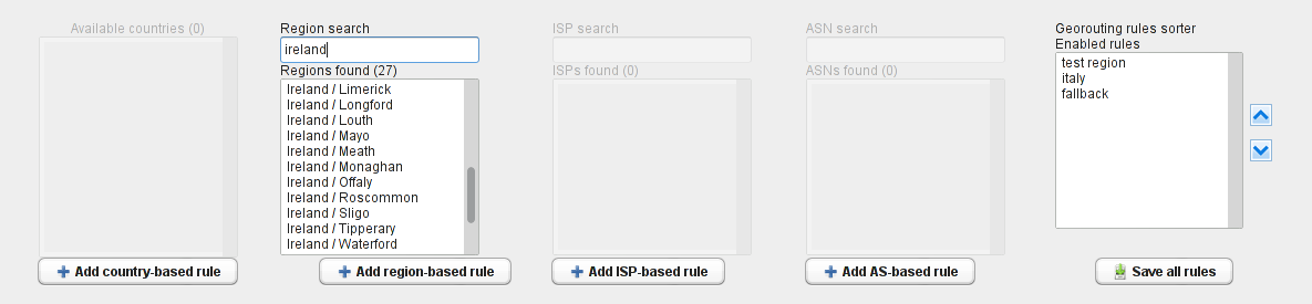 DNS Georouting - Georouting type selection dashboard